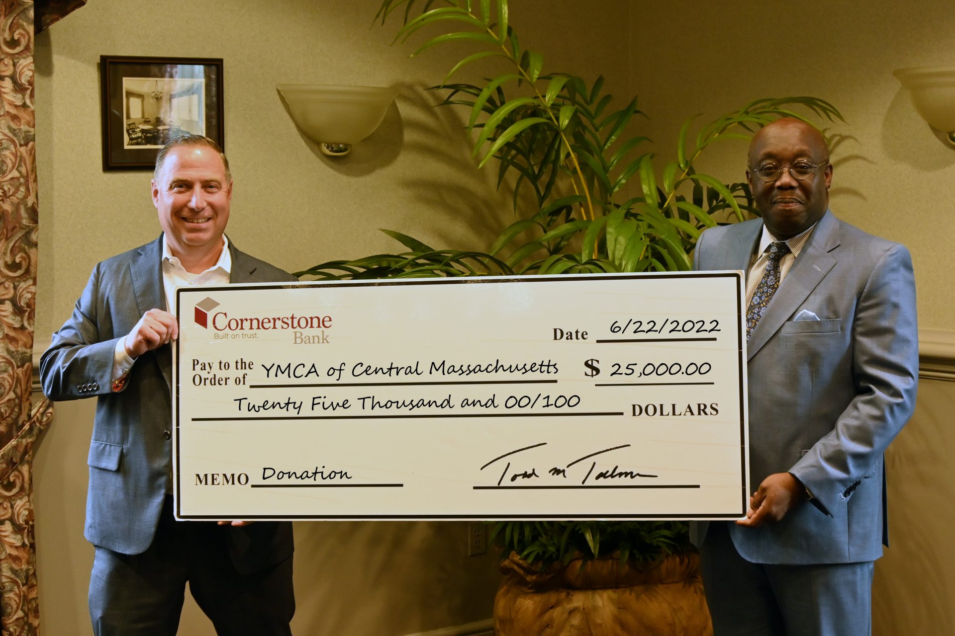 Cornerstone Bank Donates 25,000 to YMCA Cornerstone Bank