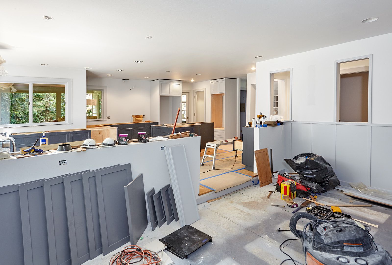 A kitchen undergoing remodeling renovation